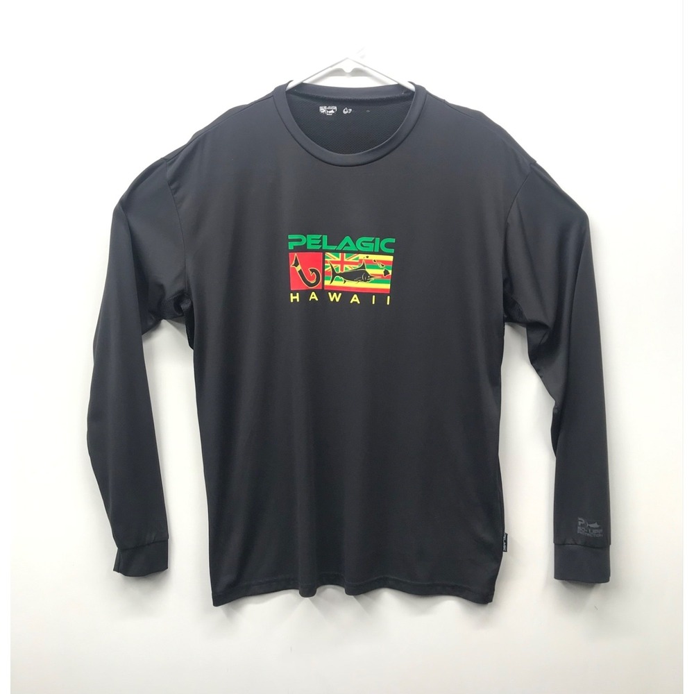 Pelagic Hawaii Shirt Men's M Black Long Sleeve Performance Fishing Surf UPF 50+